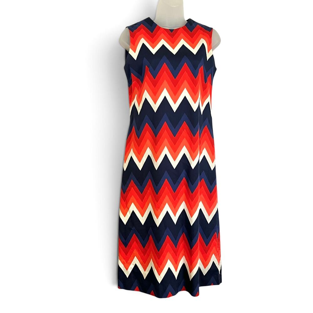 Vintage Mod Colorful Chevron Sleeveless Sheath Midi Dress Size S/M